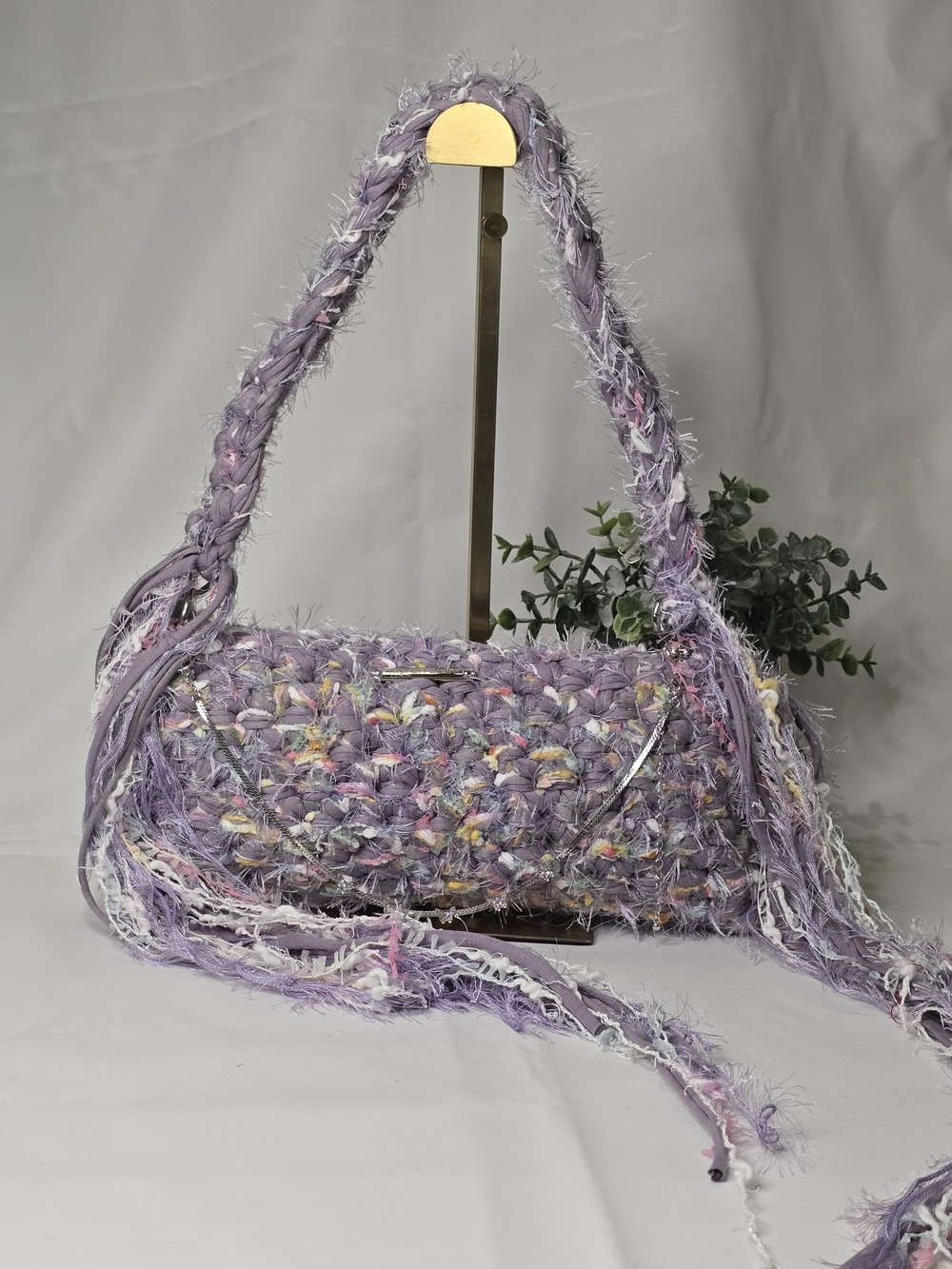 Hand Crafted Lavender Handwoven Shoulder Bag with Pastel Accents